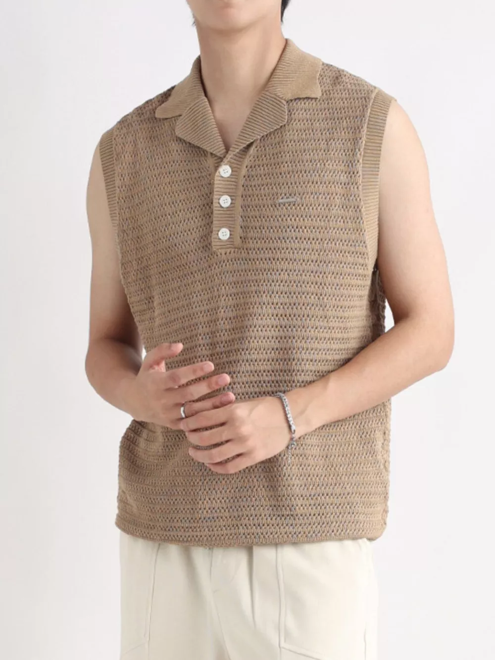 Men's Plus Size Breathable Knit Polo Collar Tank, image 7