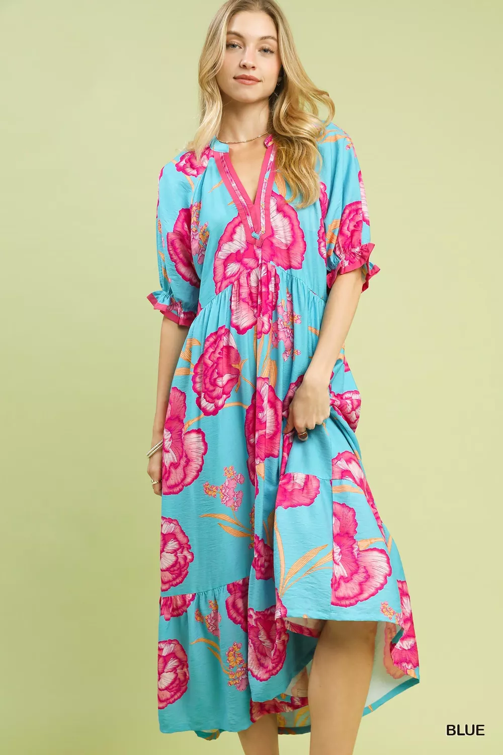 Floral Print Midi Dress with Contrast Trim, image 4