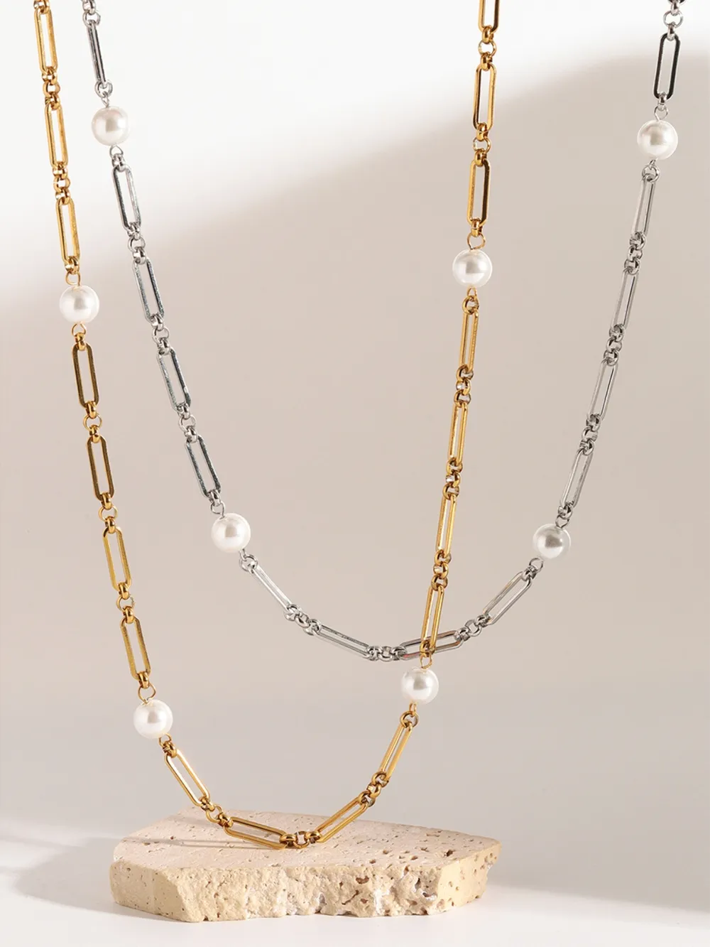 Stainless Steel Pearl Chain Necklace, image 3