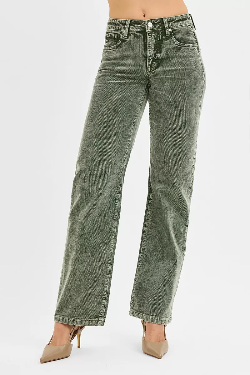 Tummy Control Mid Rise Straight Leg Corduroy Pants, image 2