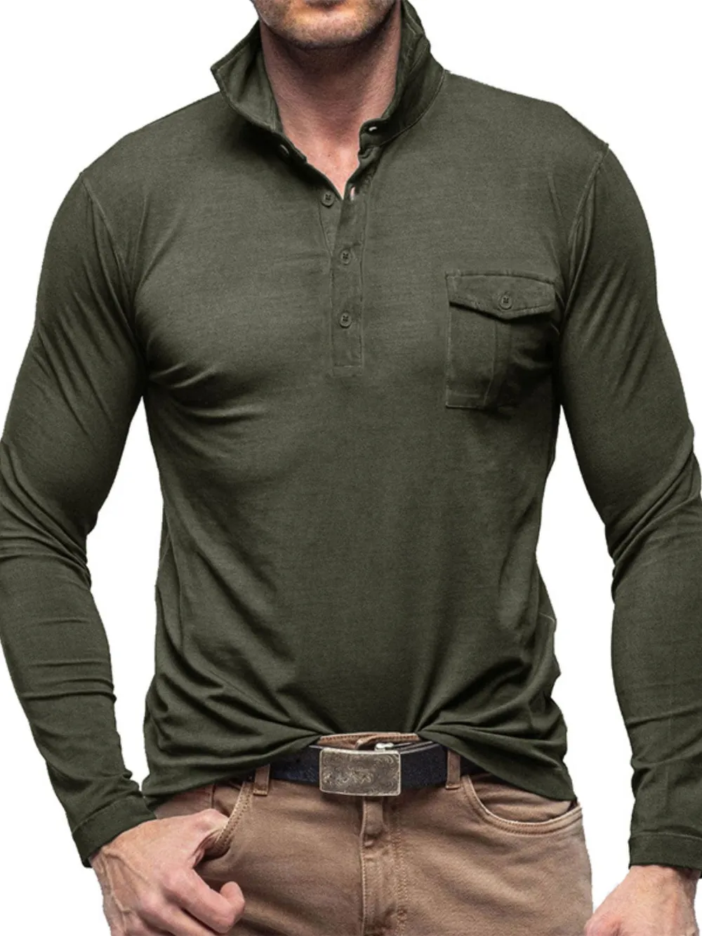 Men's Basic style Collared Neck Long Sleeve Polo