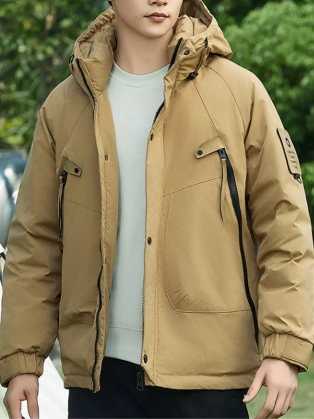 Men's Plus Size Hooded Snap Down Jacket, image 10