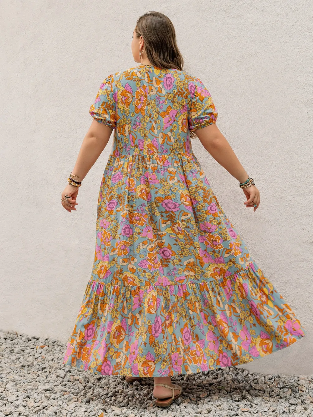 Plus Size Printed V-Neck Short Sleeve Maxi Dress, image 4