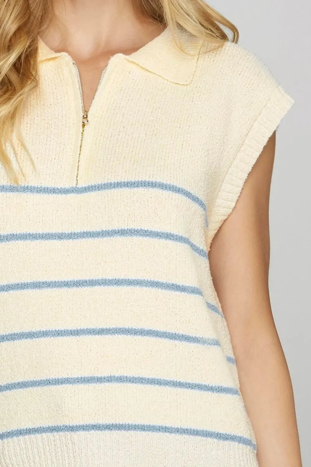 Full Size Ribbed Hem Striped Half Zip Sweater Vest Plus Size, image 3