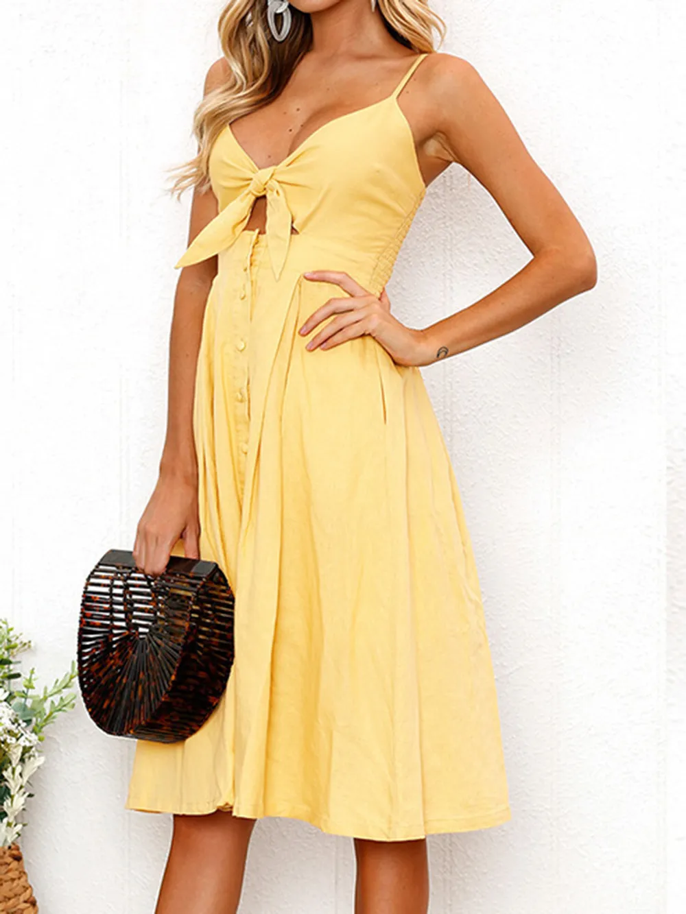 Cutout Smocked Sweetheart Neck Cami Dress, image 3
