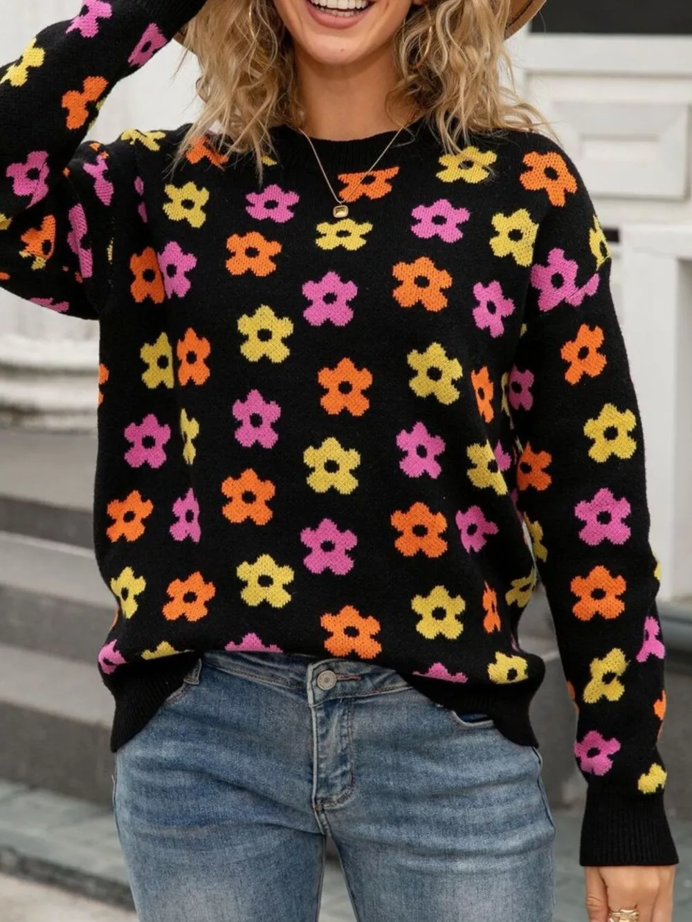 Floral Crew Neck Sweater, image 8