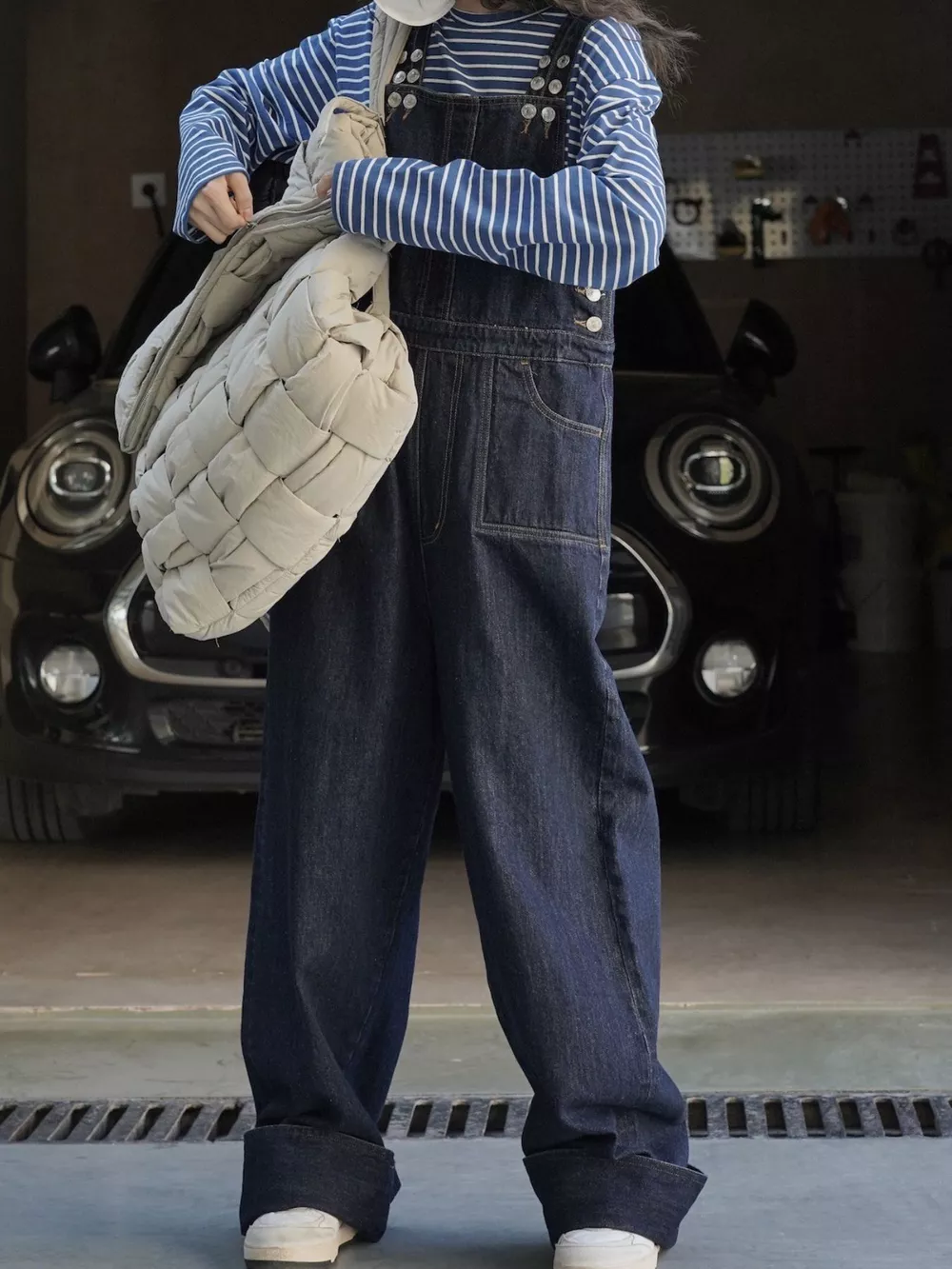 Vintage Dark Wash Wide-Leg Denim Overalls, image 5