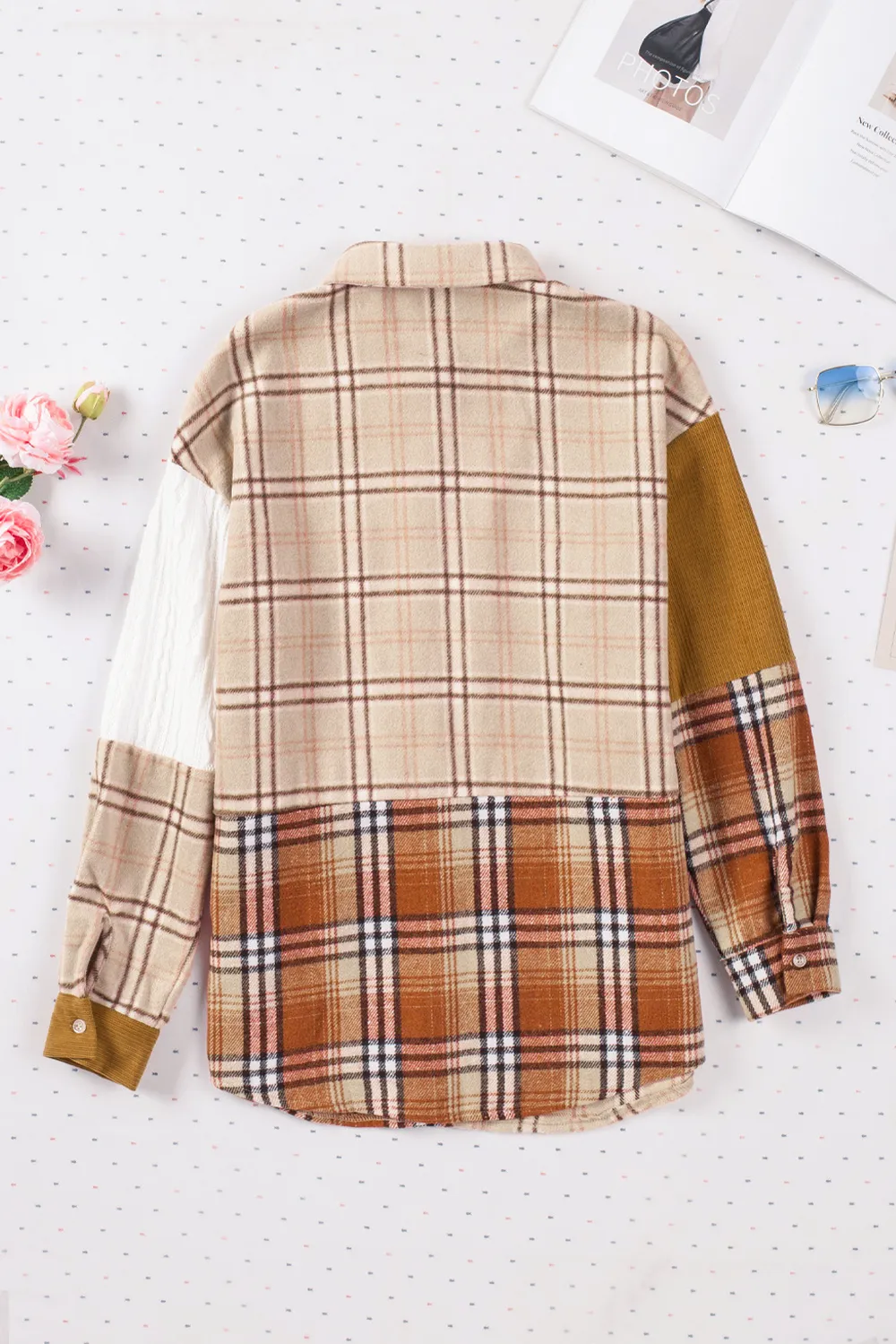 Plaid Button Up Long Sleeve Shacket, image 7