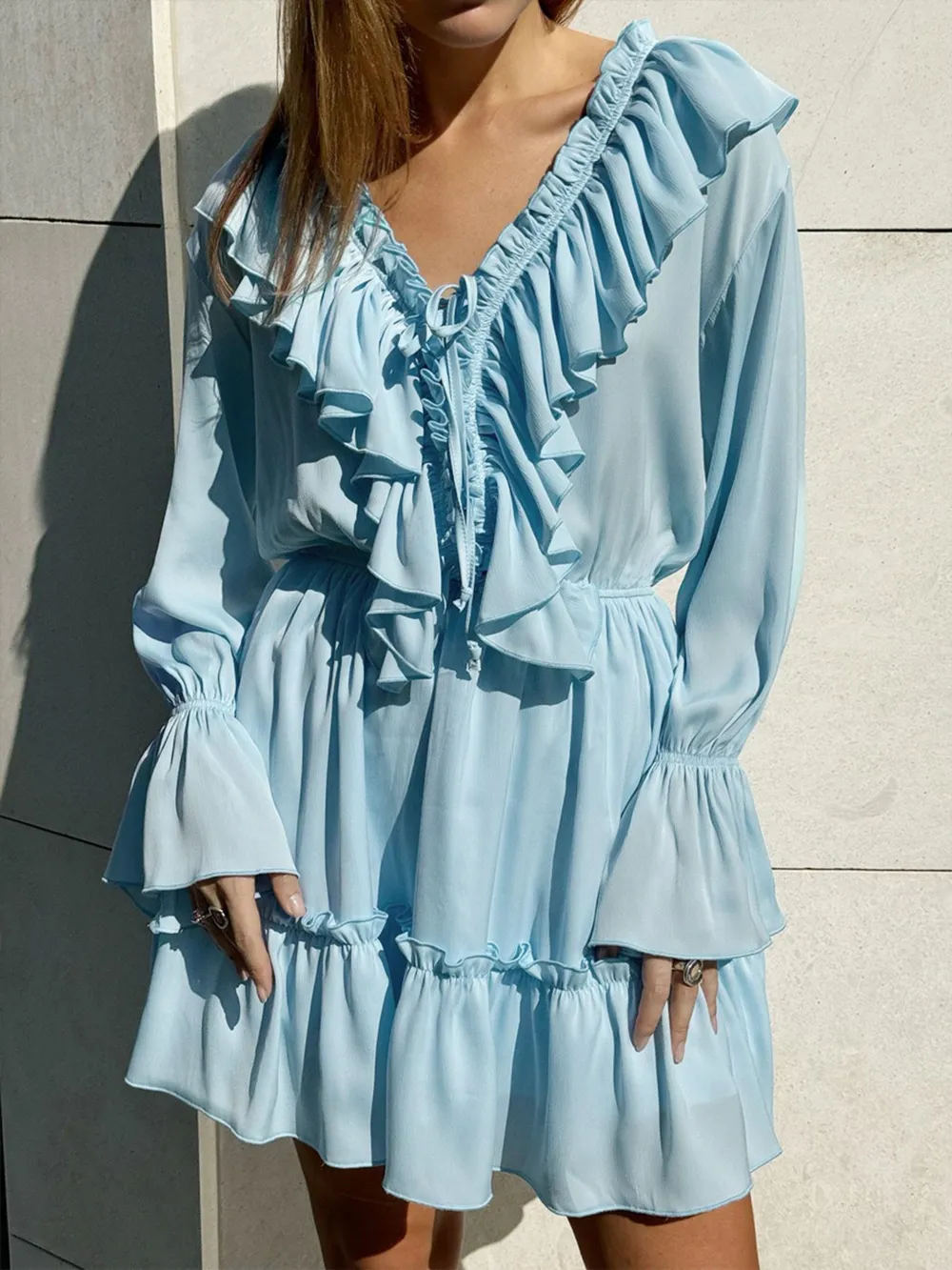 Ruffle Flounce Sleeve Mini Dress