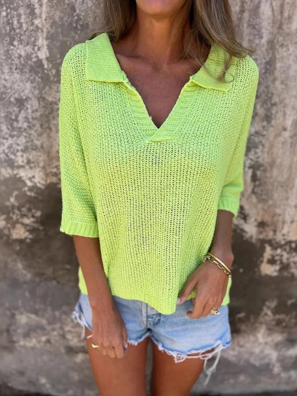 Full Size Johnny Collar Loose Knit Sweater Plus Size, image 17