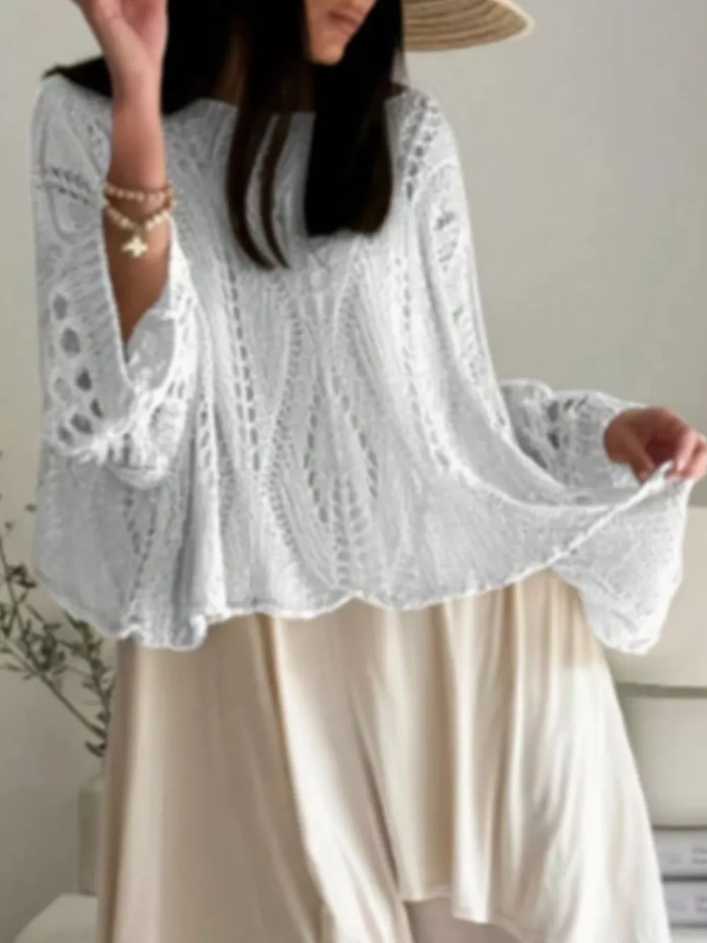 Boat Neck Crochet Knit Cover Up, image 9