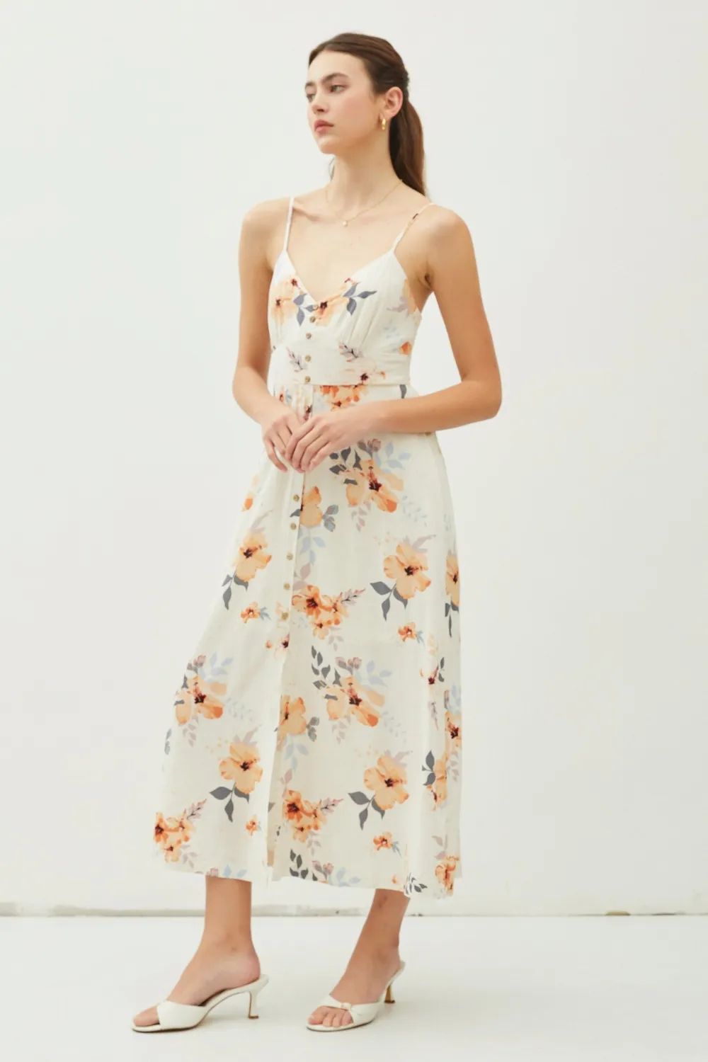 Floral Button Down Cami Midi Dress, image 2