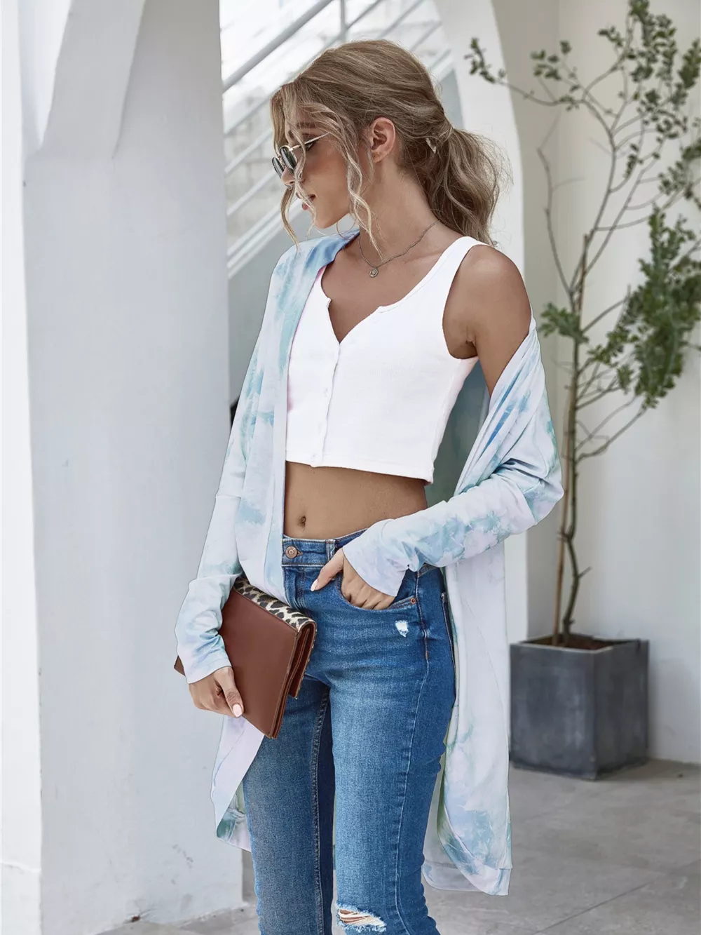 Tie-Dye Oversized Open Front Cardigan, image 3
