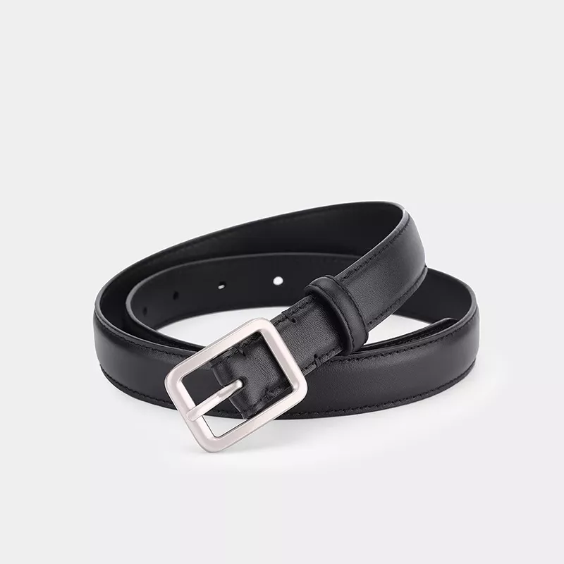 Classic Leather Belt with Silver Buckle
