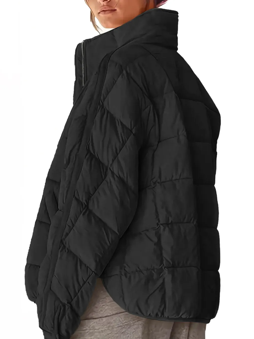 Pocketed Plaid Quilted Zip Up Winter Coat, image 12