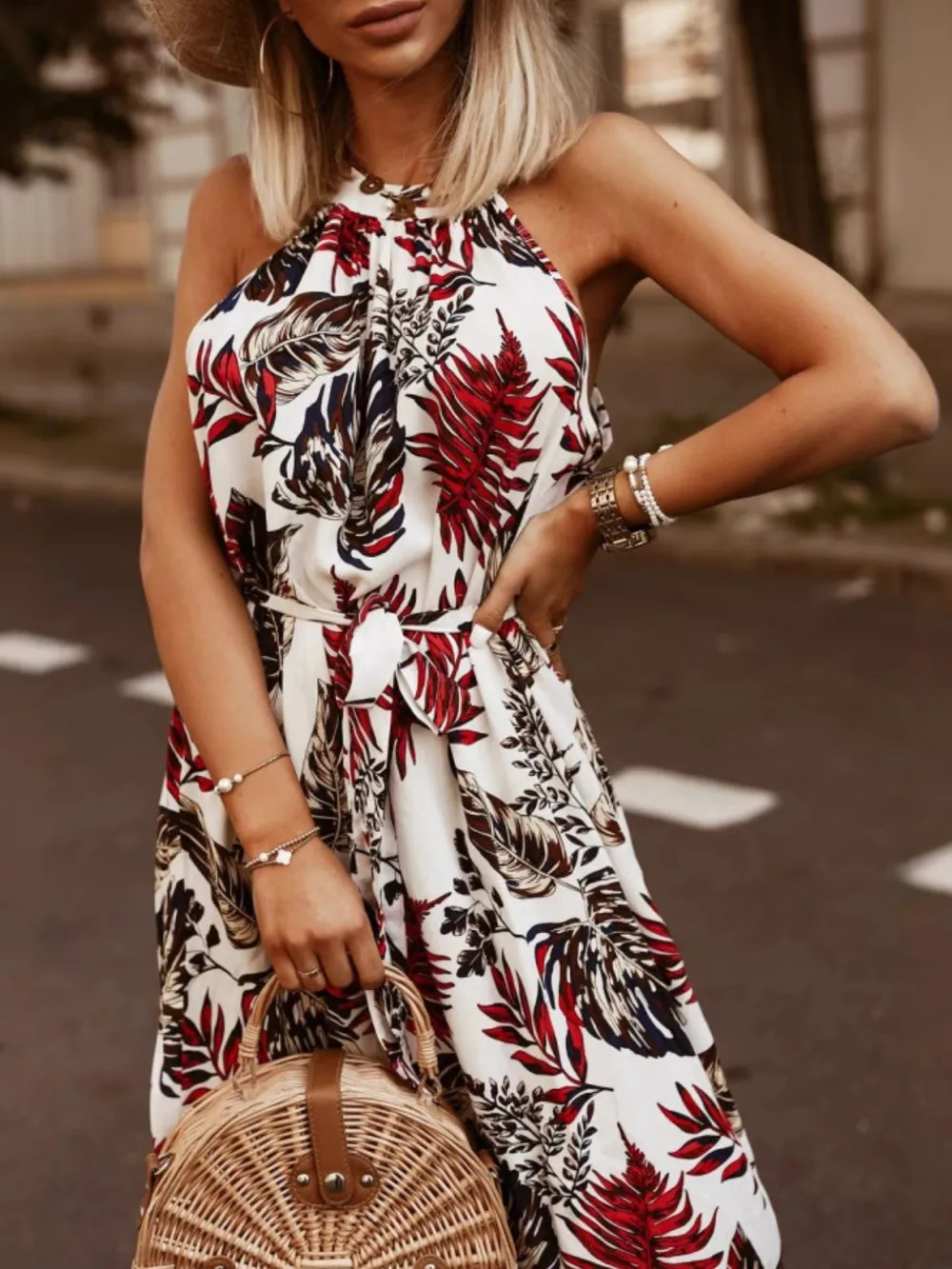 Tropical Floral Halter Neck Summer Dress, image 4