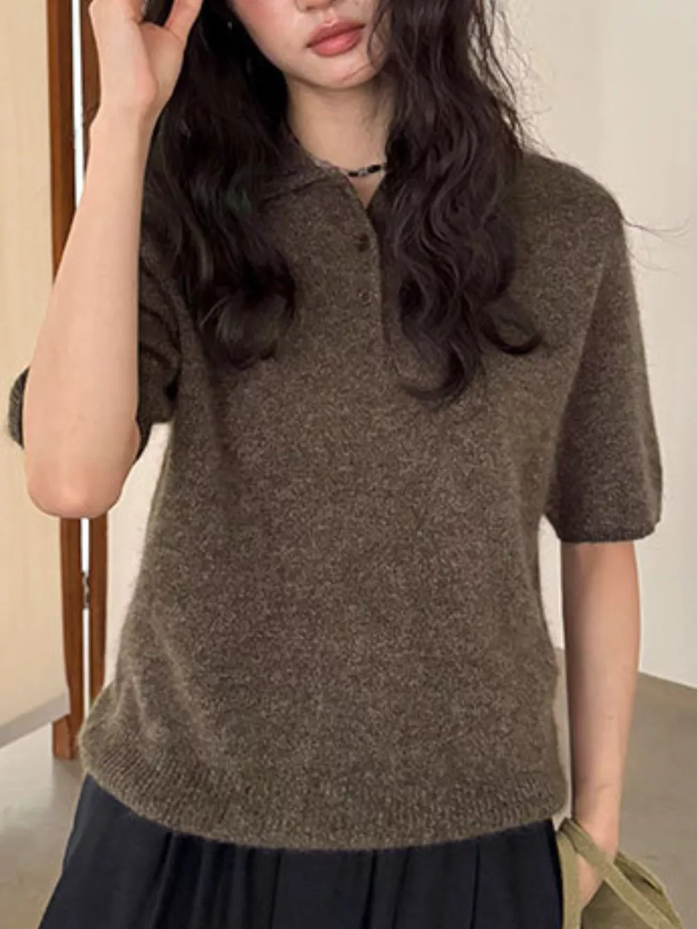 Wool Short-Sleeve knitted Polo Shirt, image 13