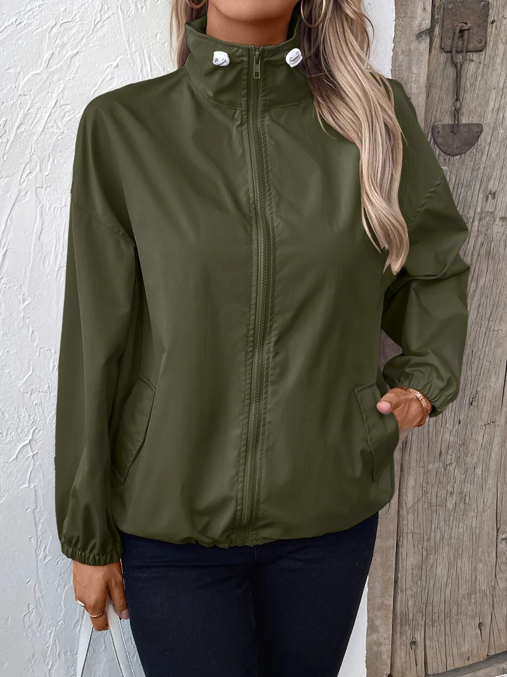 Pocketed Zip Up Long Sleeve Jacket, image 10