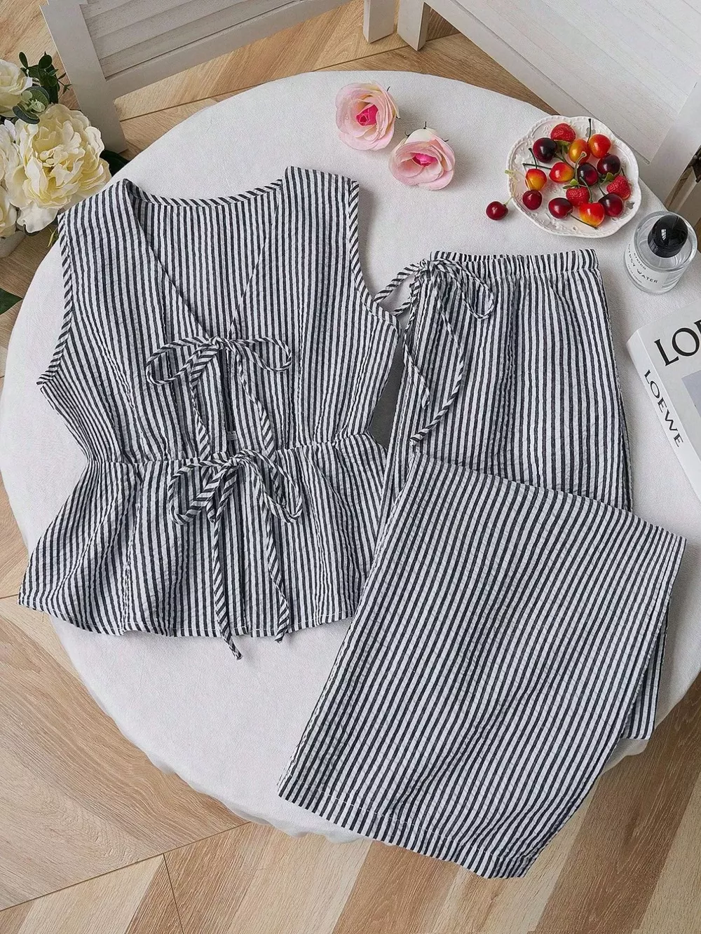 Striped Tie-Front Sleeveless Top and Pants Set, image 3