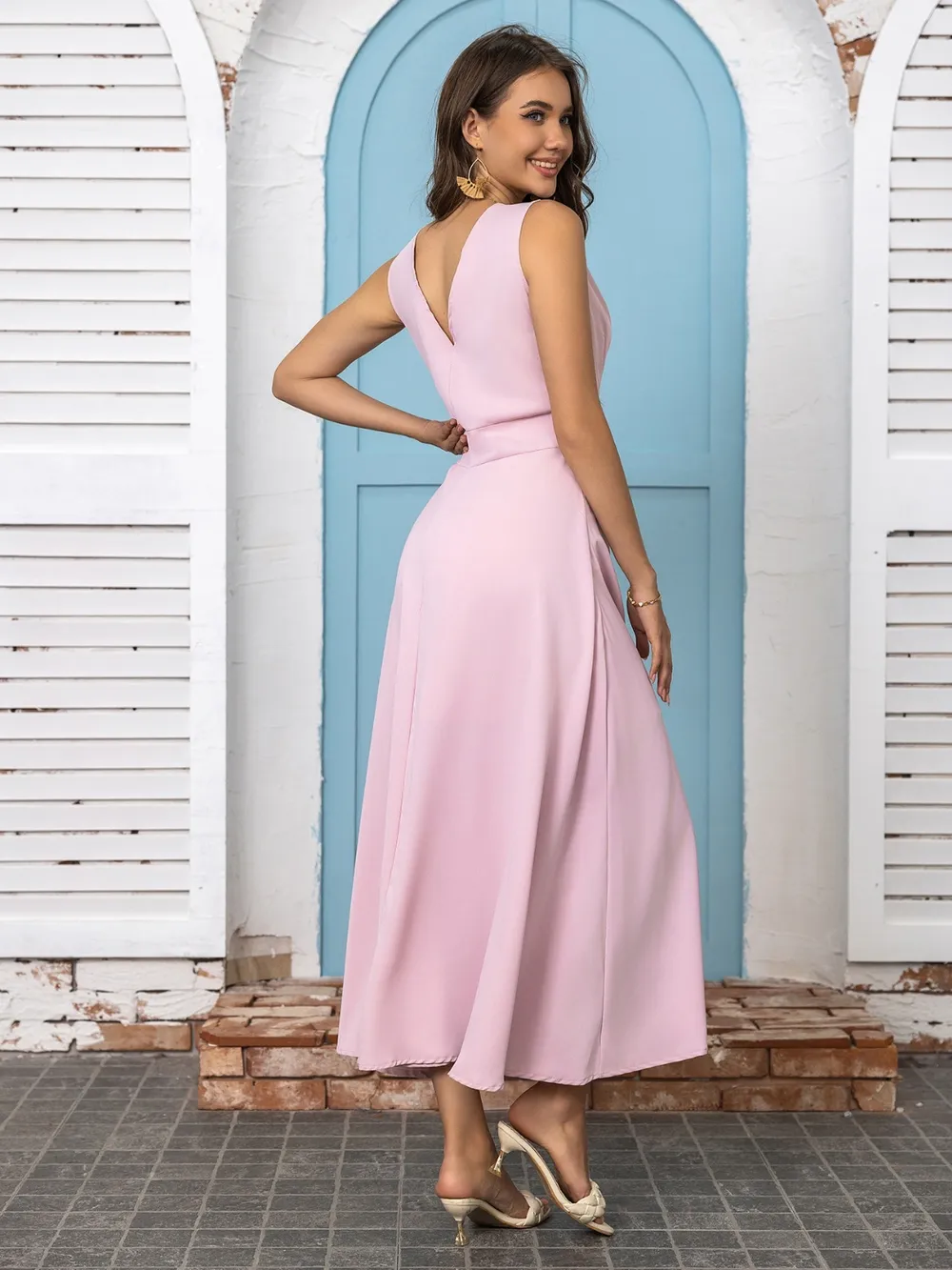 Full Size Slit V-Neck Sleeveless Midi Dress, image 8