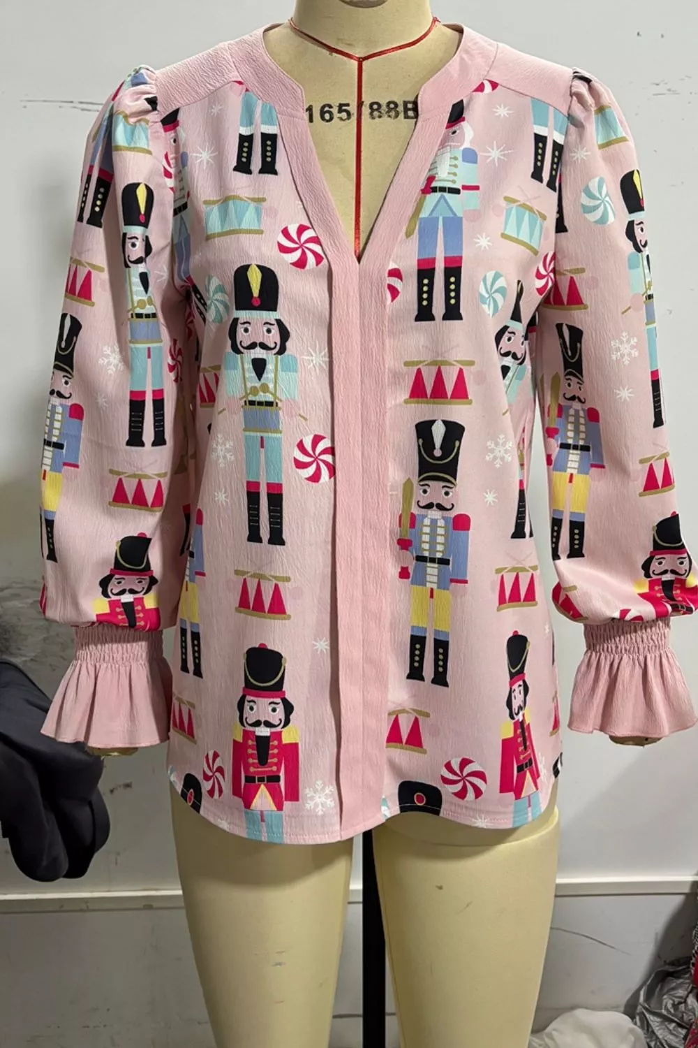 Nutcracker Print Notched Flounce Sleeve Blouse, image 6