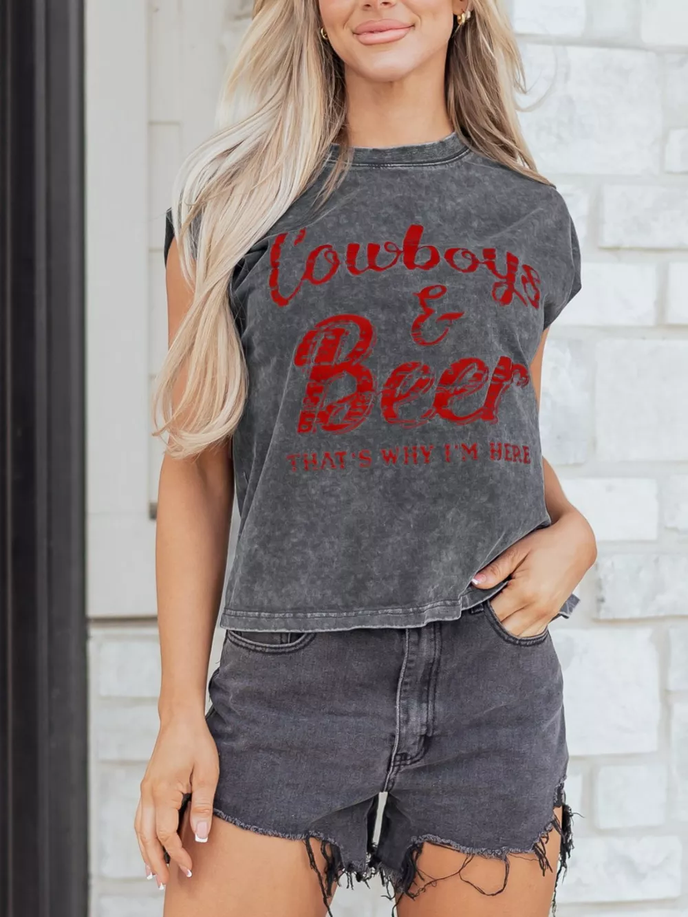 Cowboy & Beer Western Graphic Mineral Wash Tank Top, image 6