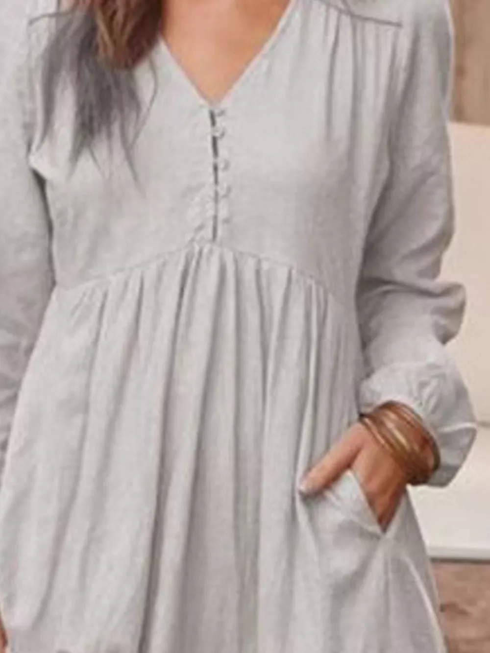 Full Size V-Neck Long Sleeve Tiered Maxi Dress with Pockets Plus Size, image 10