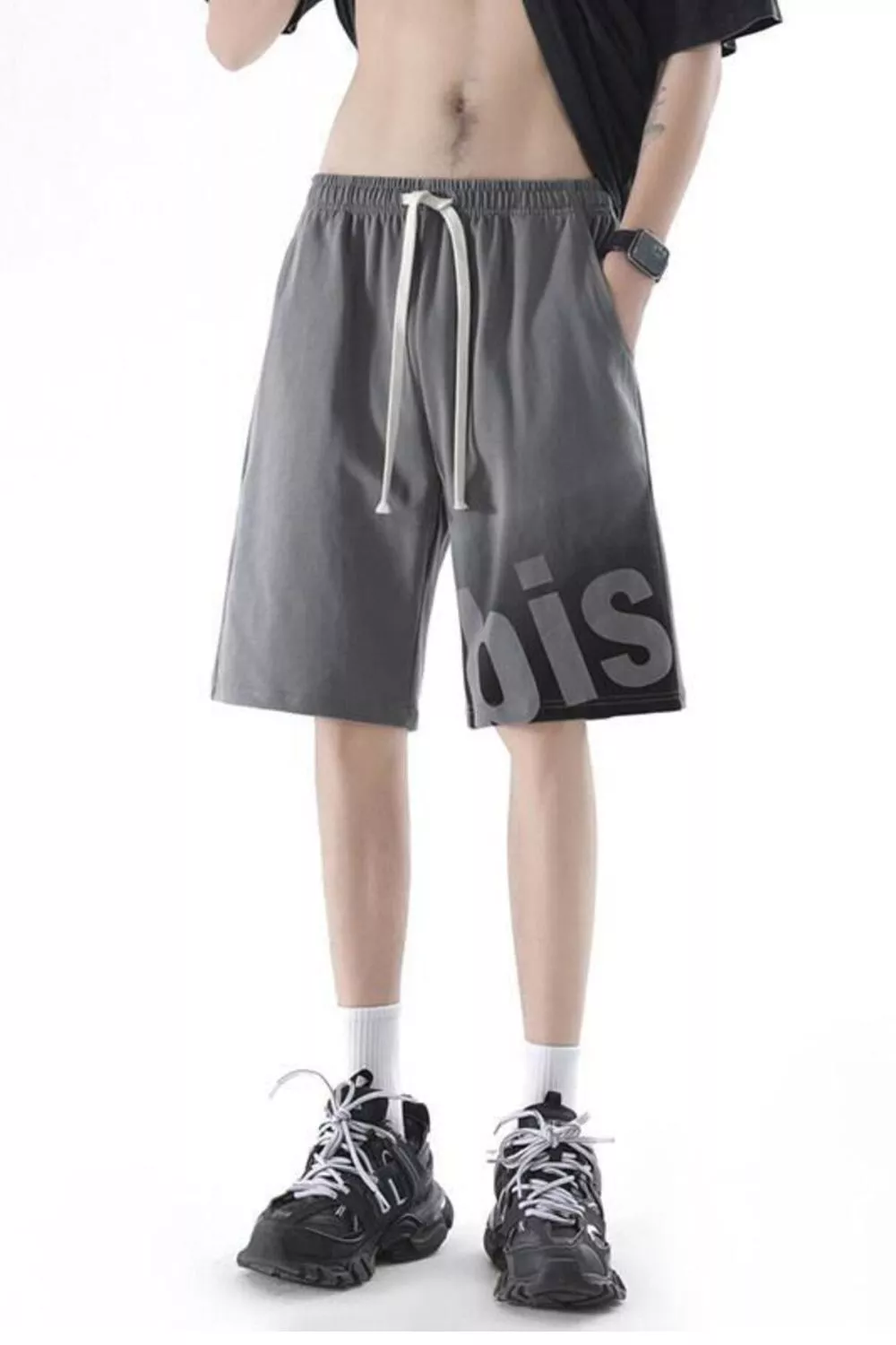 Men's Plus Size Casual Drawstring Gradient Letter Shorts, image 2