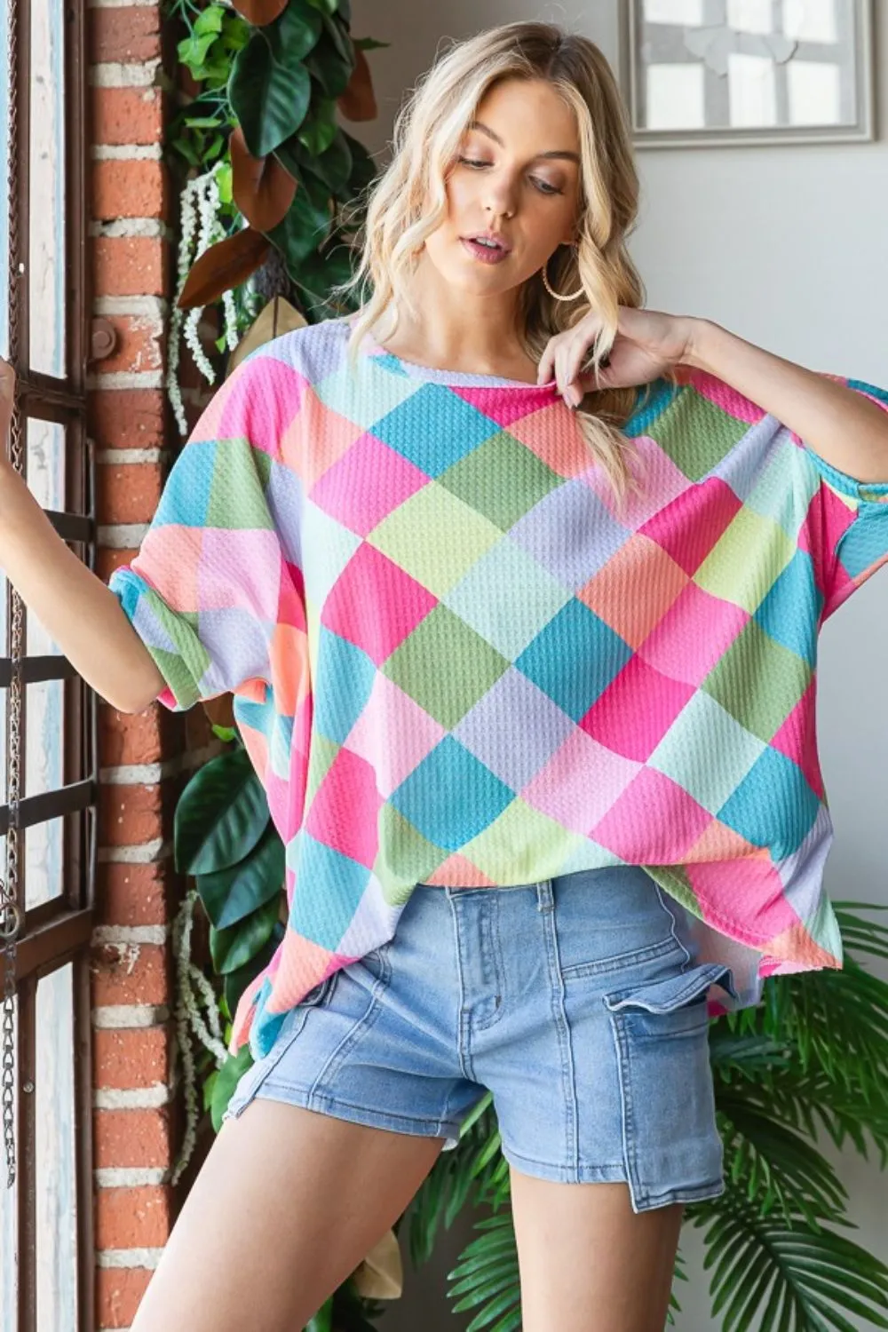 Color Block Waffle Oversized T-Shirt, image 4