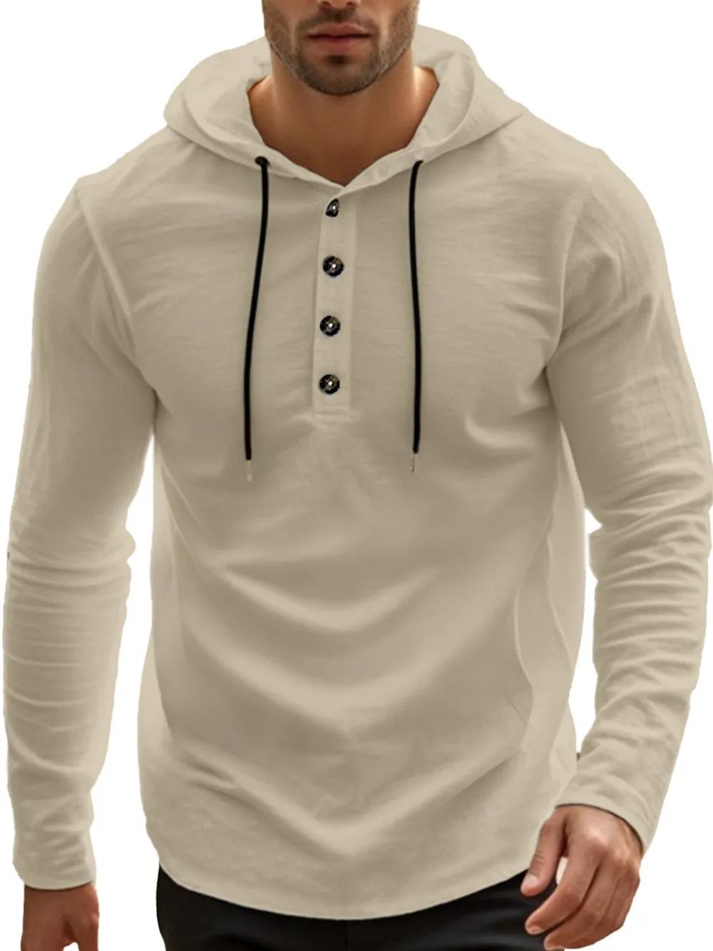 Men's Full Size Drawstring Button Detail Long Sleeve Hoodie Plus Size, image 5