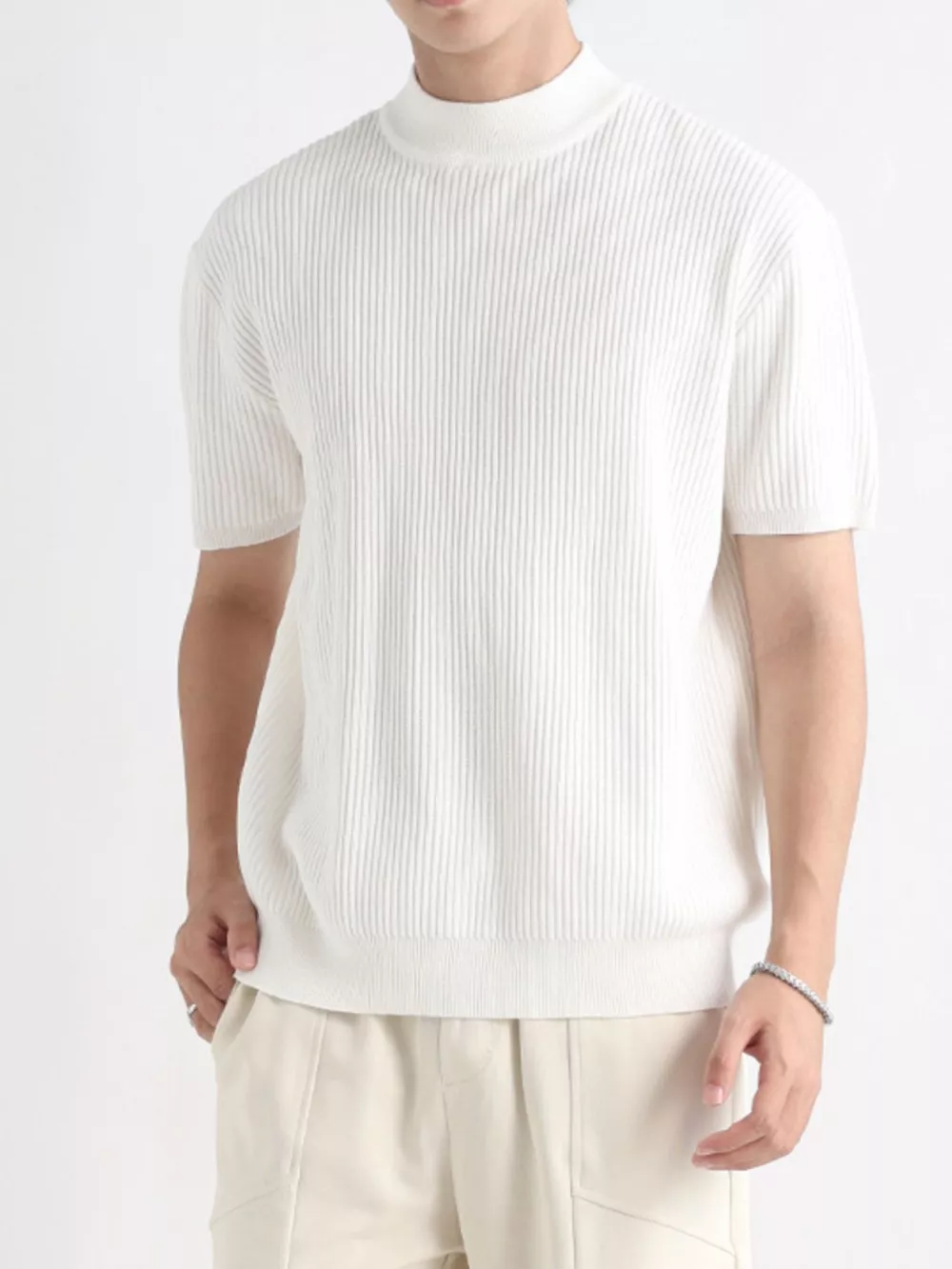 Men's Plus Size Ribbed Knit Mock Neck Short Sleeve T-Shirt, image 10