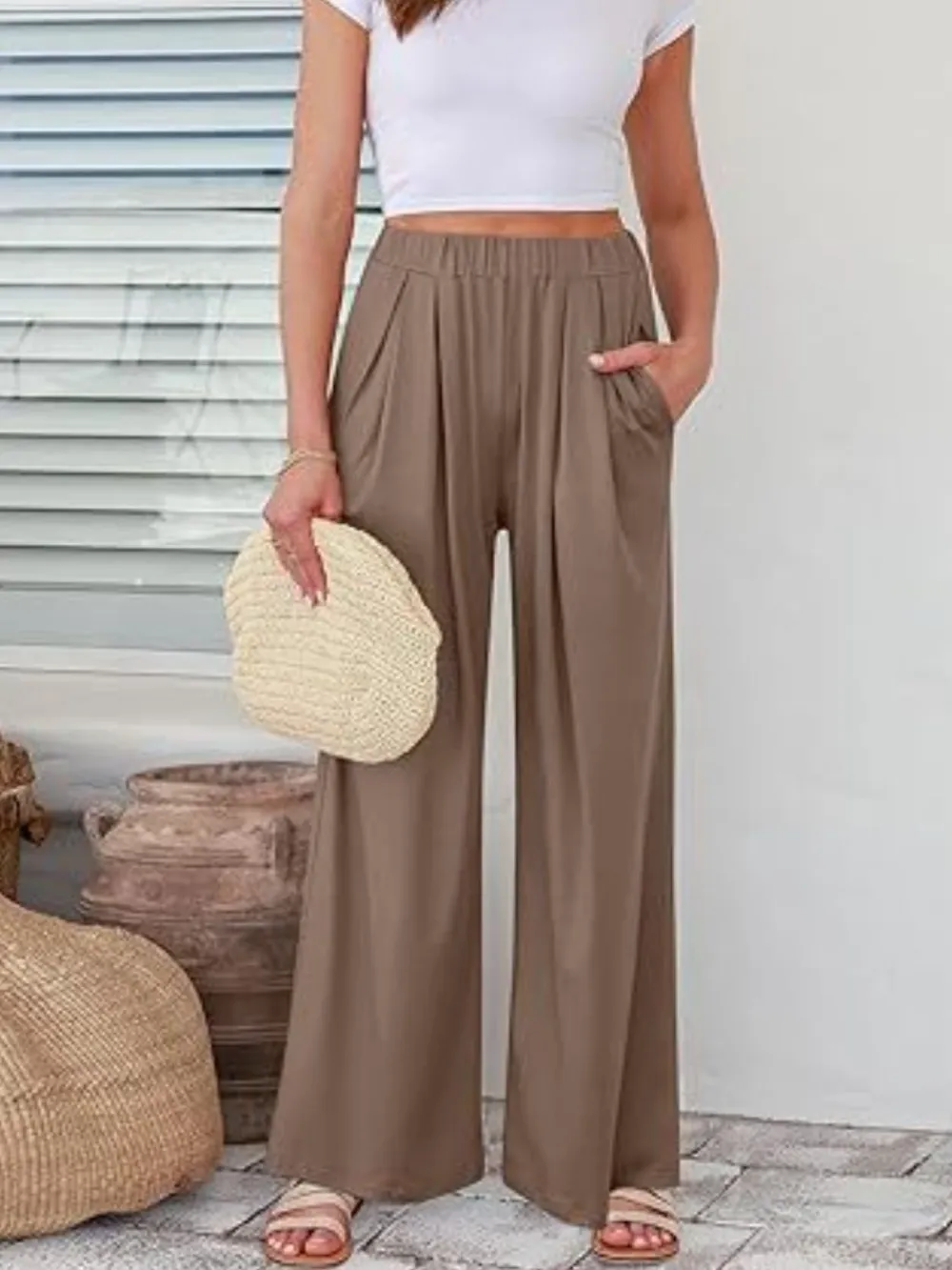 Elastic Waist Wide Leg Pants, image 19