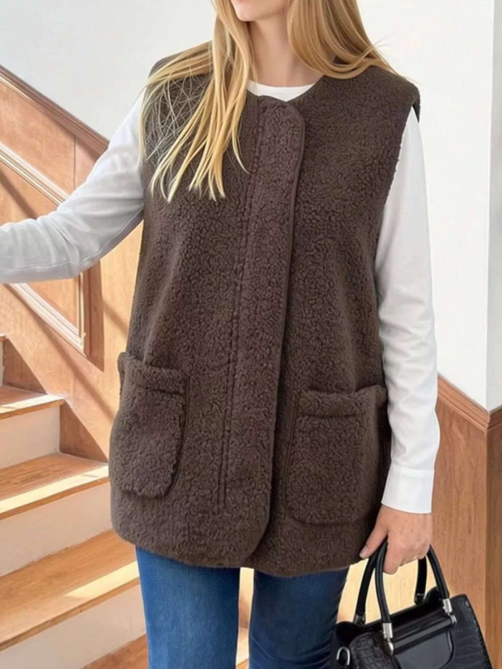 Sherpa Sleeveless Vest Coat, image 5