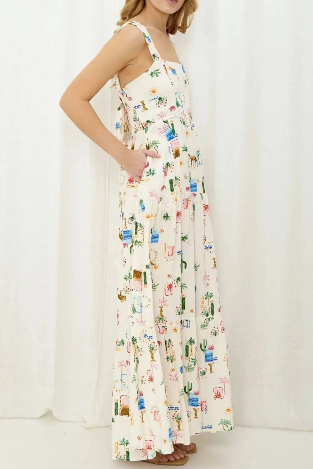 Printed Square Neck Wide Strap Maxi Dress, image 6