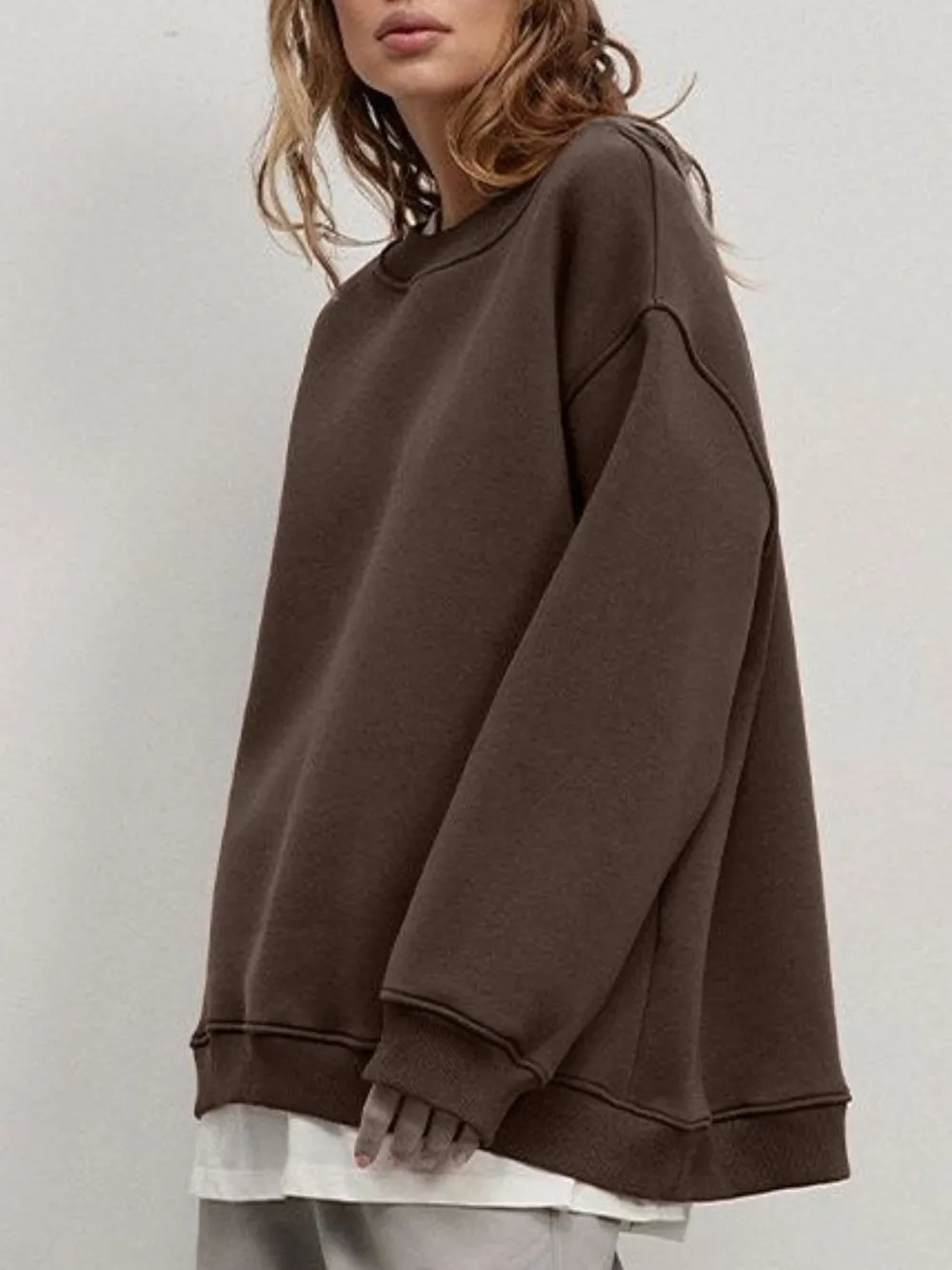Round Neck Dropped Shoulder Long Sleeve Sweatshirt, image 24