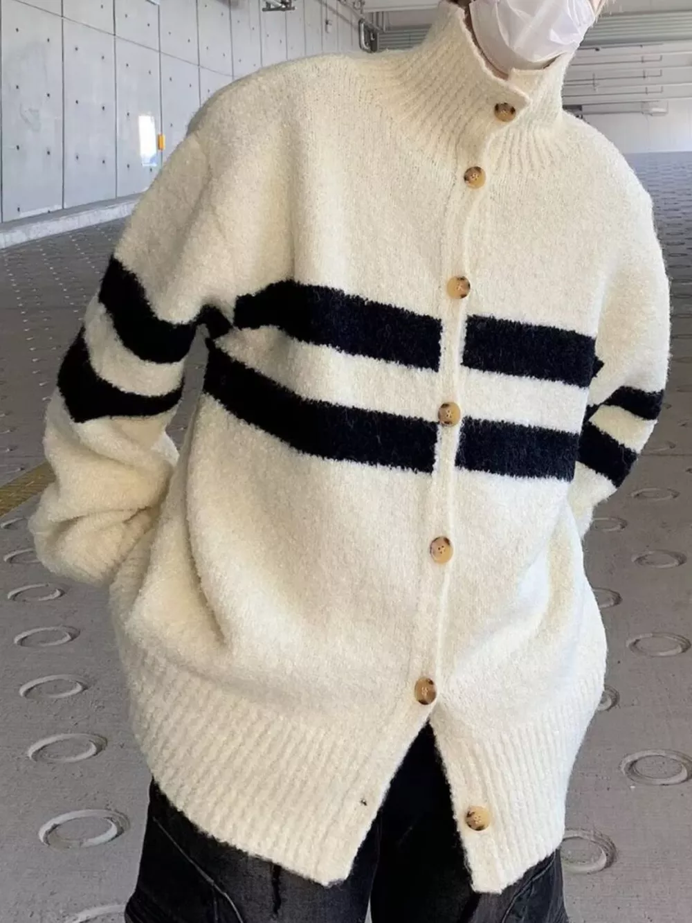 Men's Striped Knit Button-Down Cardigan, image 5
