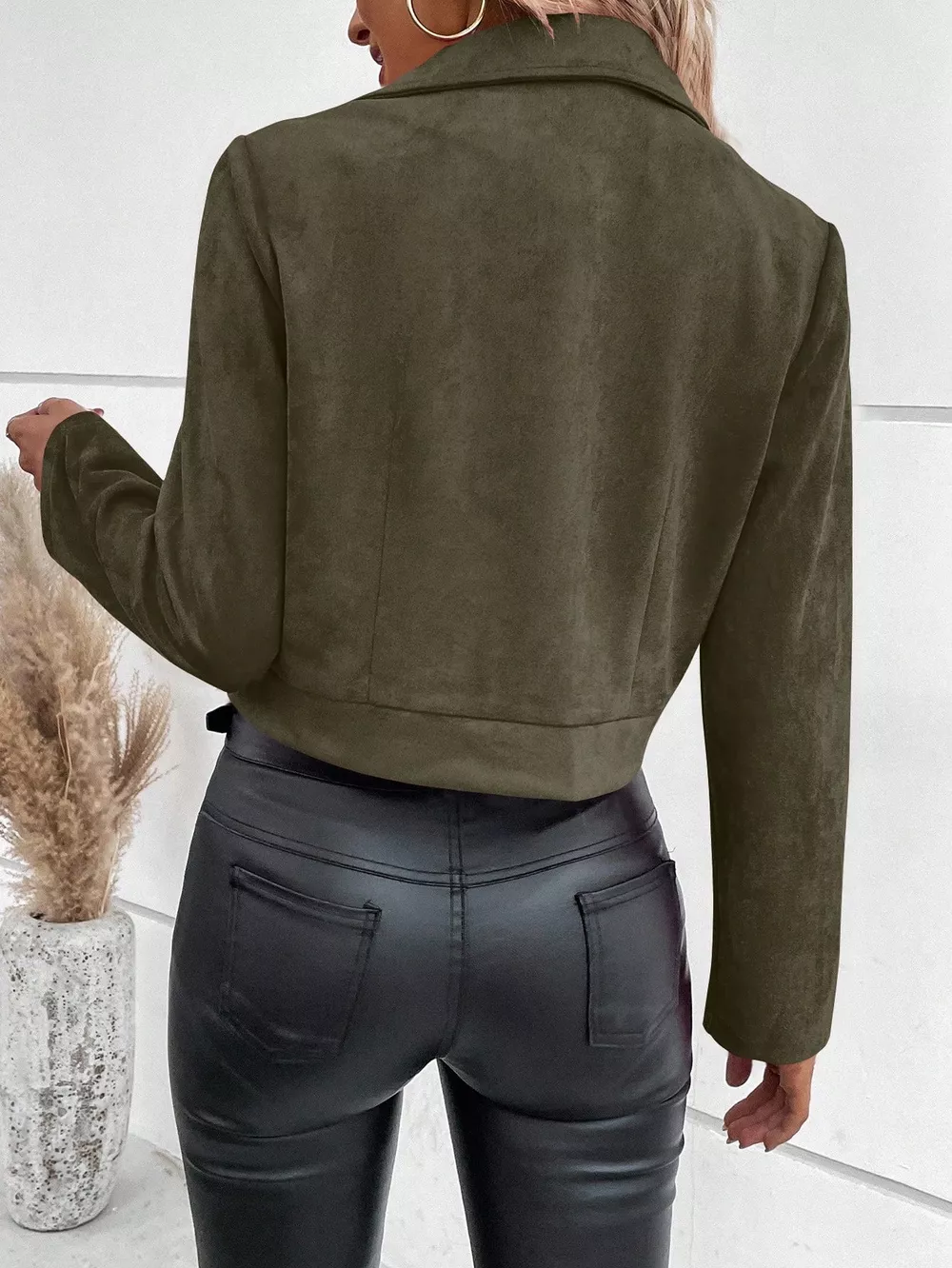 Suede Moto Jacket with Zip Detail, image 19