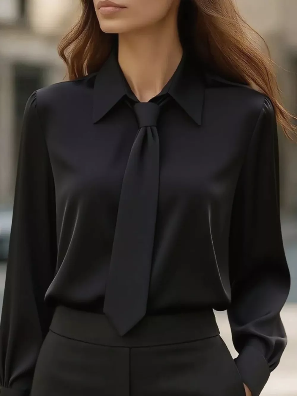Collared Neck Long Sleeve Blouse