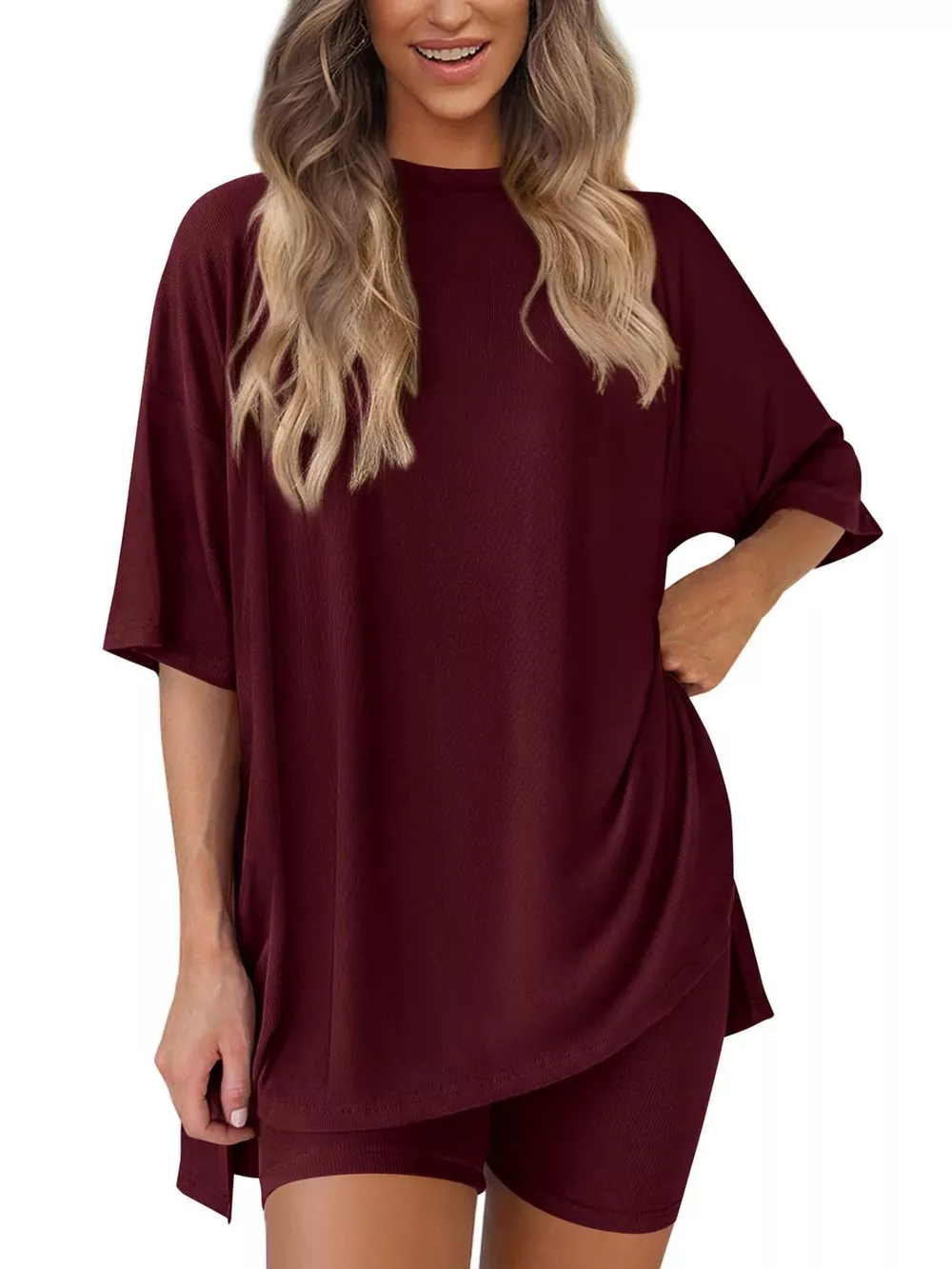 Full Size Relaxed Fit Round Neck Top and Shorts Two-Piece Set Plus Size, image 5