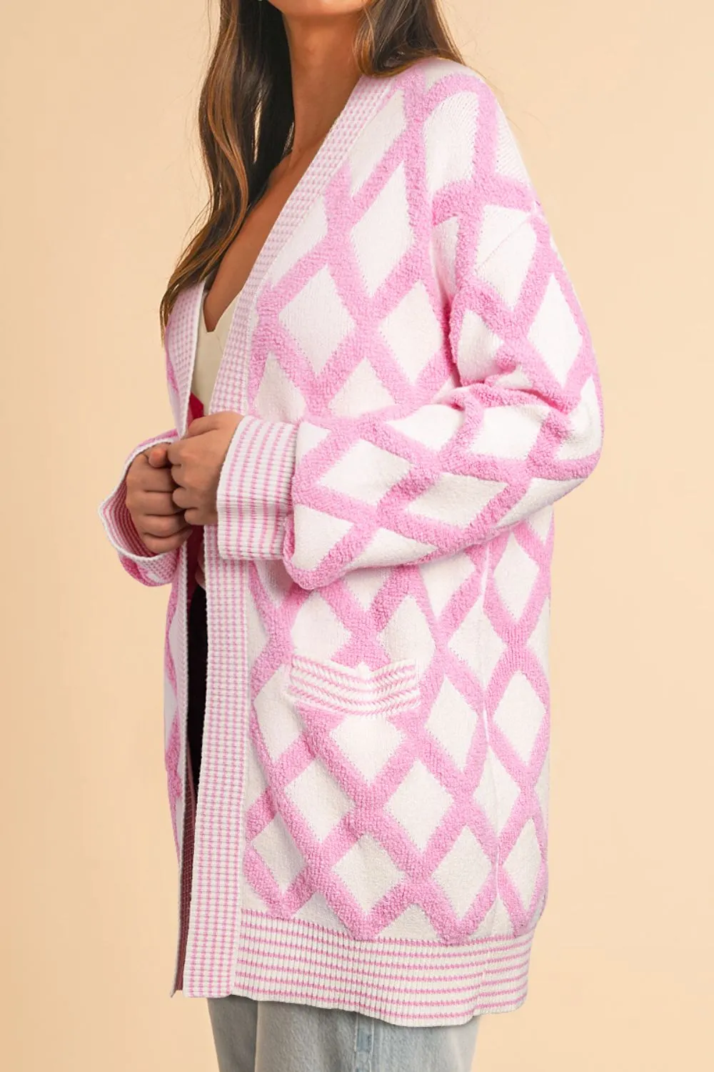 Geometric Open Front Long Sleeve Cardigan, image 2