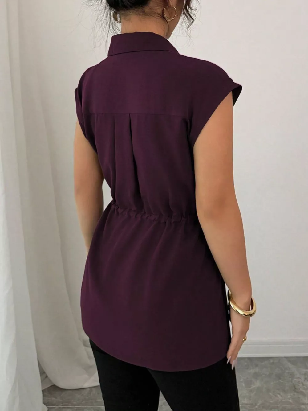 Drawstring Waist Cap Sleeve Shirt, image 11