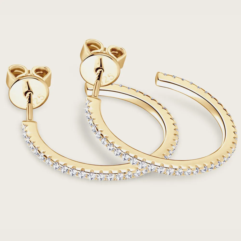 Inlaid Moissanite 925 Sterling Silver C-Hoop Earrings, image 3
