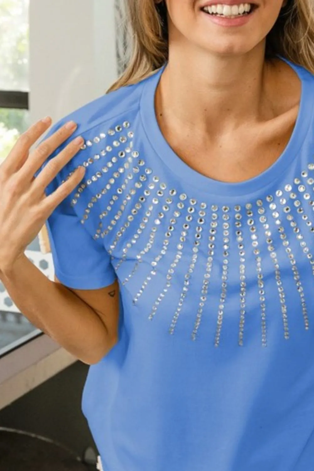 Rhinestone Beaded Short Sleeve Top, image 2