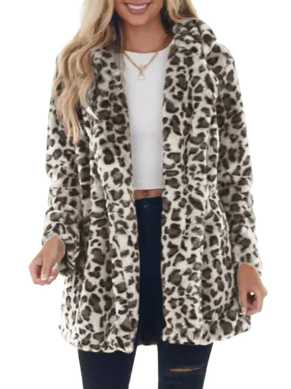 Full Size Leopard Open Front Outerwear Plus Size, image 10