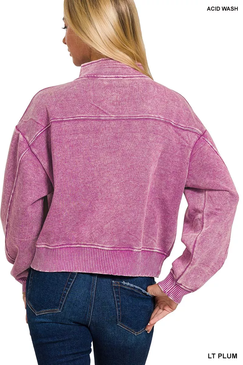 Acid Wash Fleece Half Zip Sweatshirt, image 3