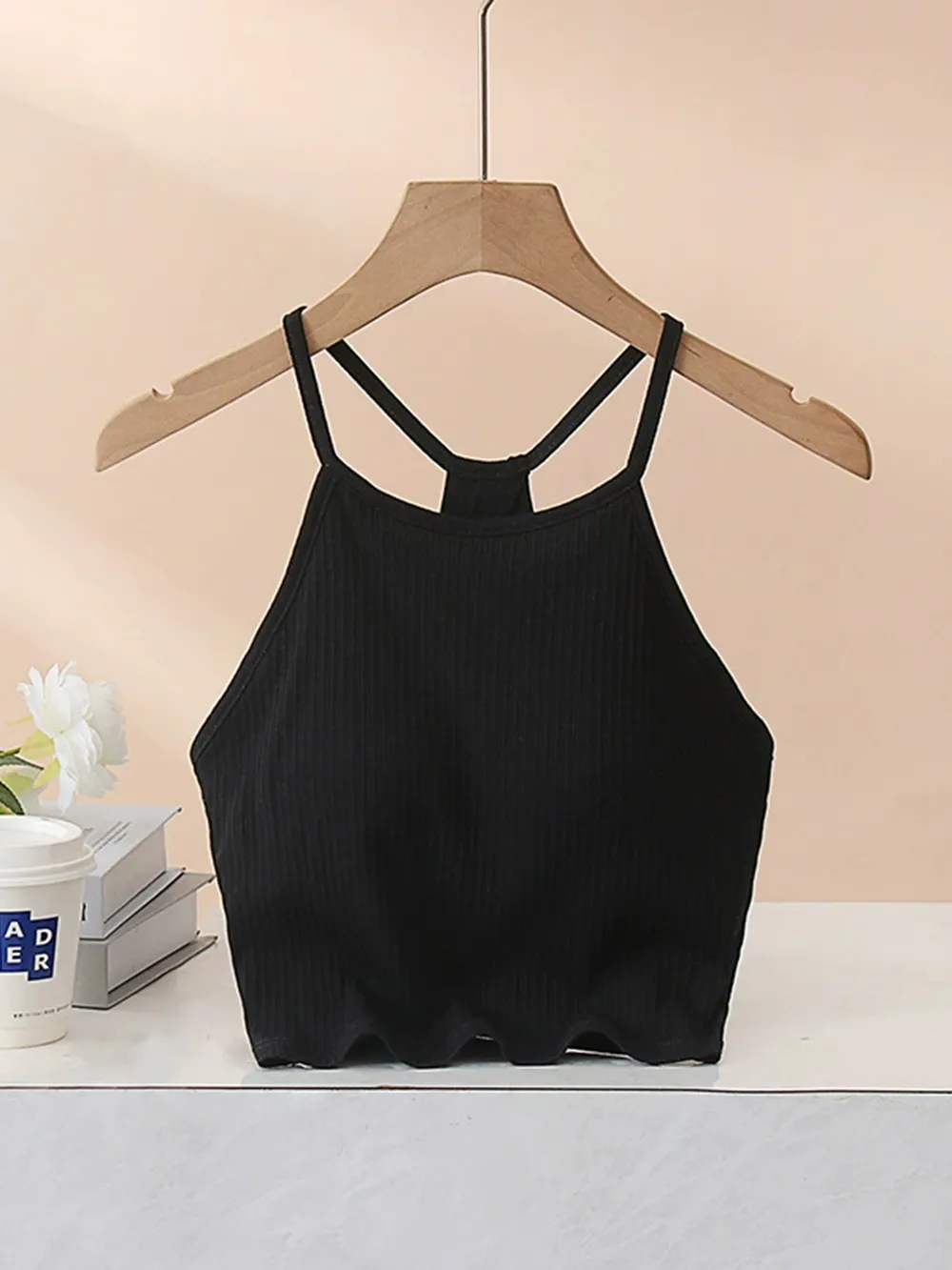 Grecian Neck Cropped Tank with Chest Pads, image 8