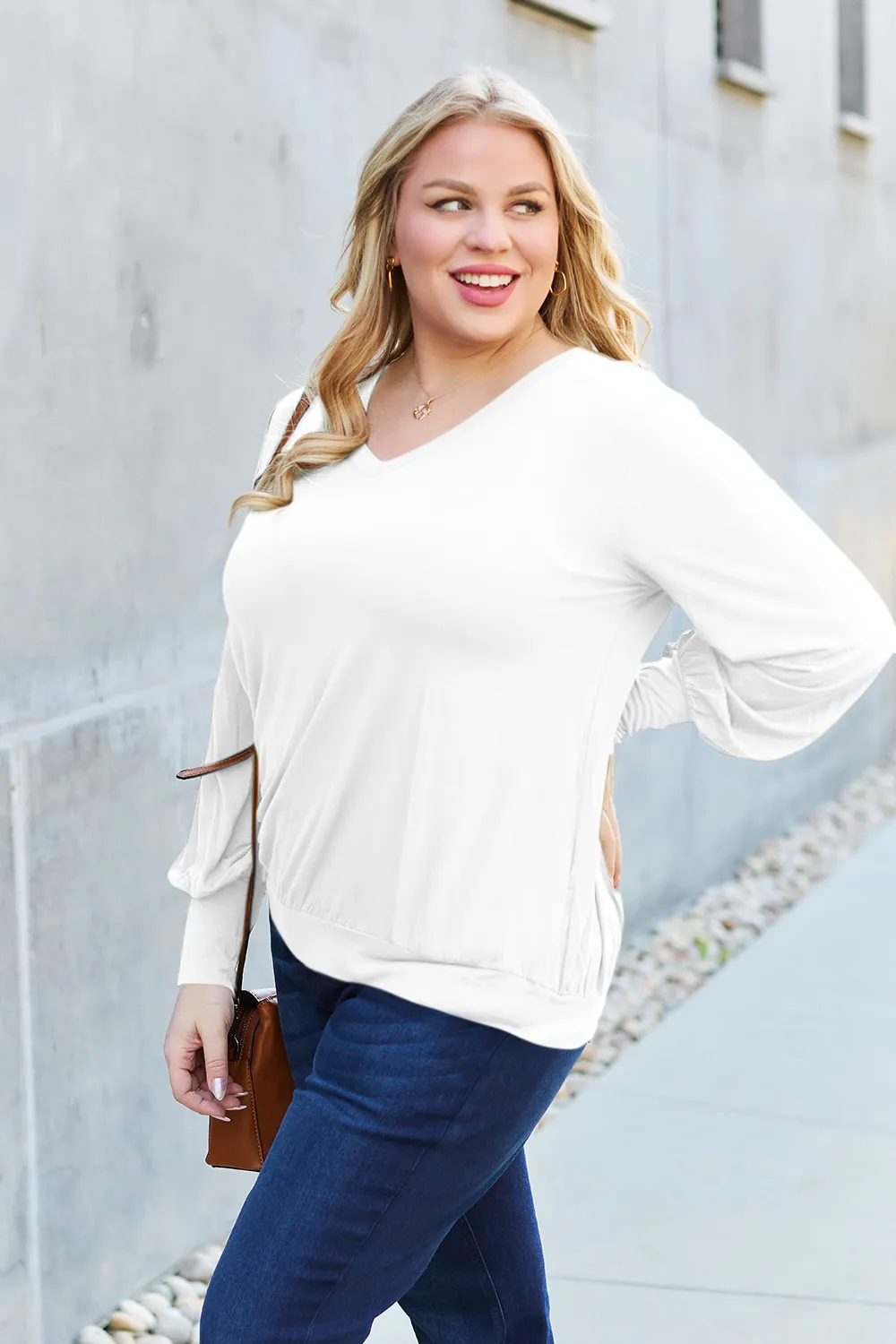 Full Size V-Neck Lantern Sleeve Top, image 12