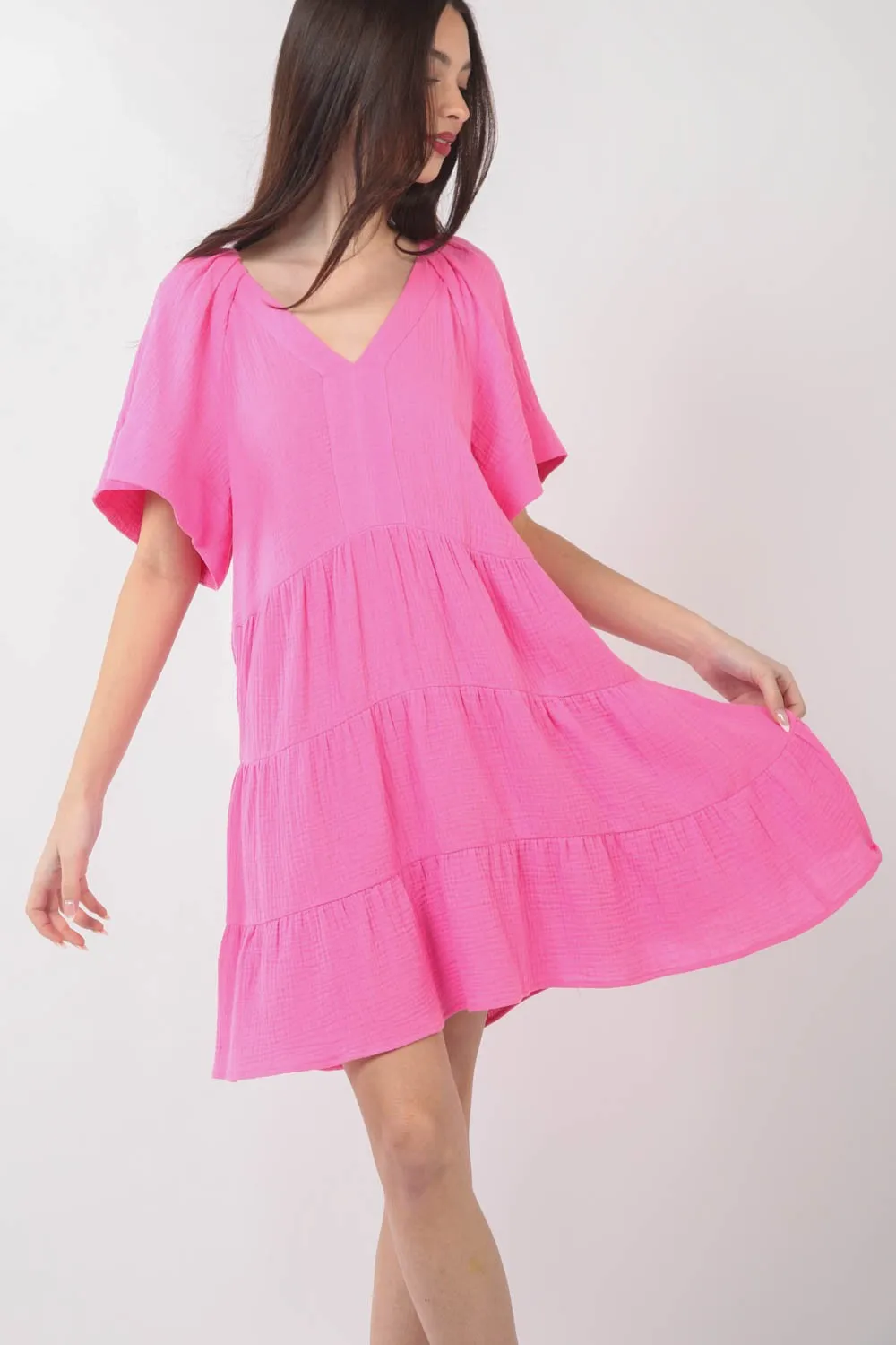Texture V-Neck Ruffled Tiered Dress, image 3