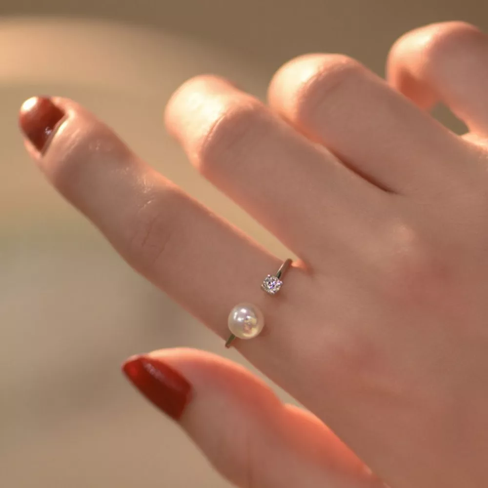 925 Sterling Silver Pearl Open Ring, image 5