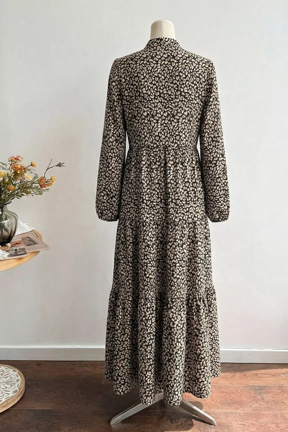 Leopard Notched Balloon Sleeve Dress, image 9
